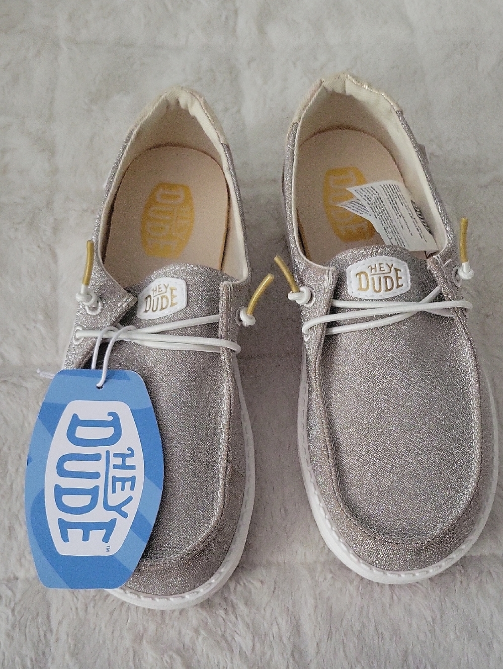 Hey Dude Wendy Y Metallic  Sparkle Silver Gold Slip-On Sneakers Kids Size YT3